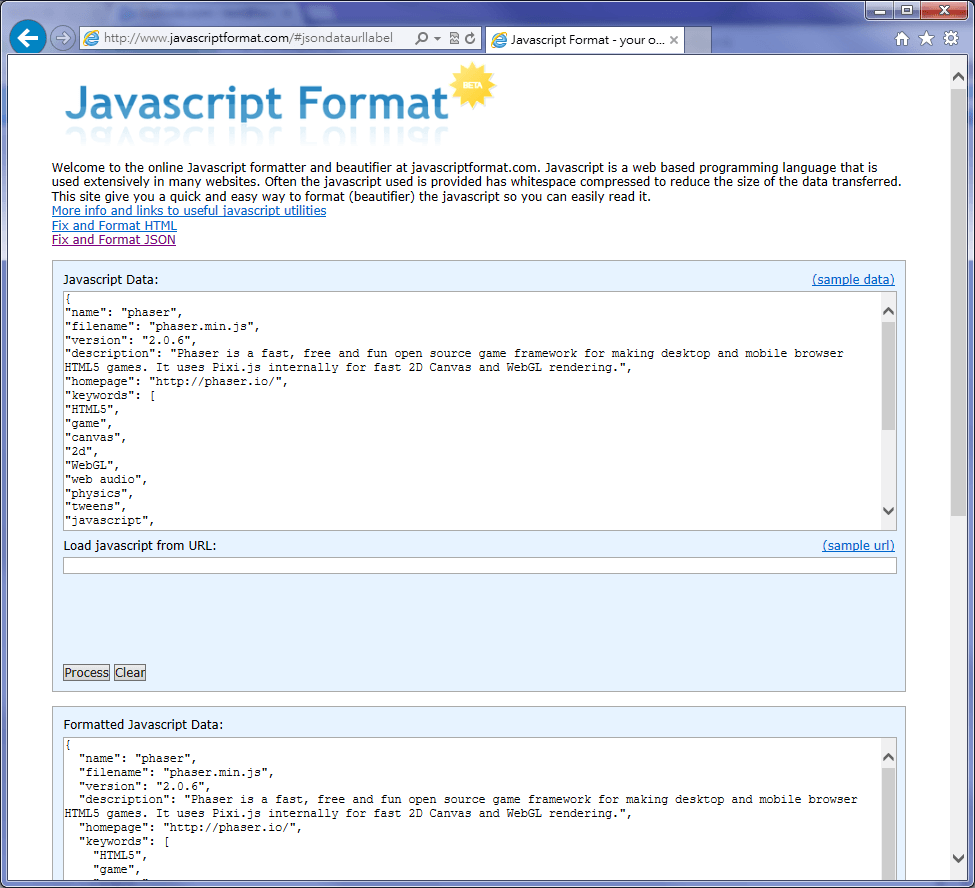 Javascript Format test